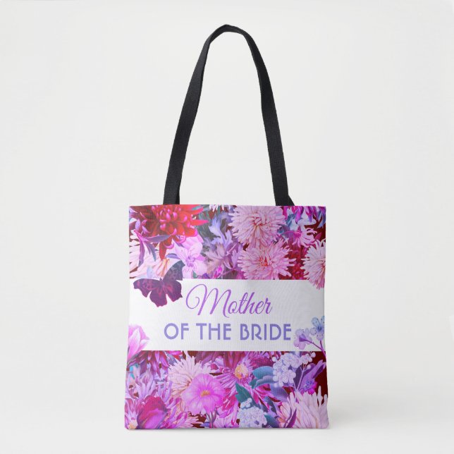 Tote Bag Mère fleurie violette personnalisée de la Mariée (Devant)