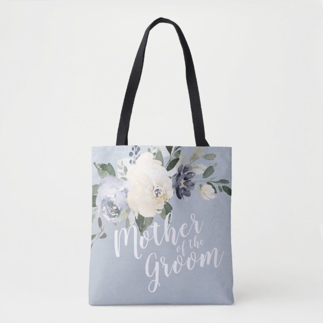 Tote Bag Mère florale bleu poussiéreuse personnalisée du ma (Devant)