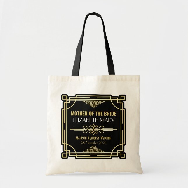 Tote Bag Mère Mariage Art Déco de la mariée Gold Favor (Devant)