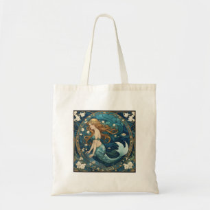 Tote Bag Mermaid Art Nouveau Art Déco Style Bleu
