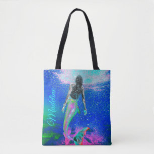 Tote Bag Mermaid Blue Ocean Rose Summer Modern Beach