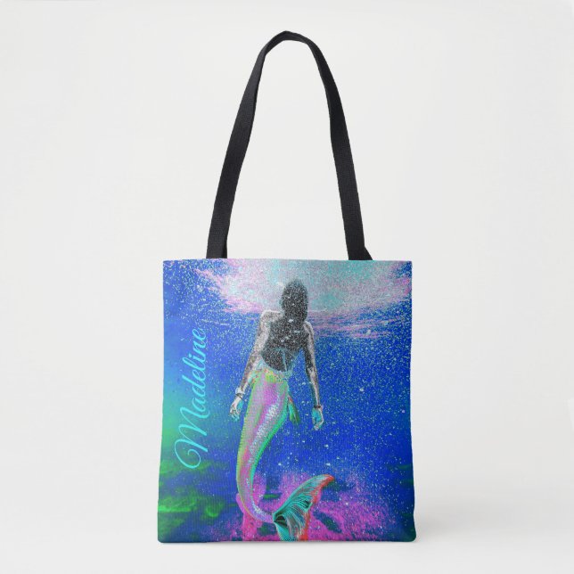 Tote Bag Mermaid Blue Ocean Rose Summer Modern Beach (Devant)
