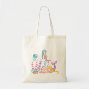 Tote Bag Mermaids et méduses sous l'aquarelle marine