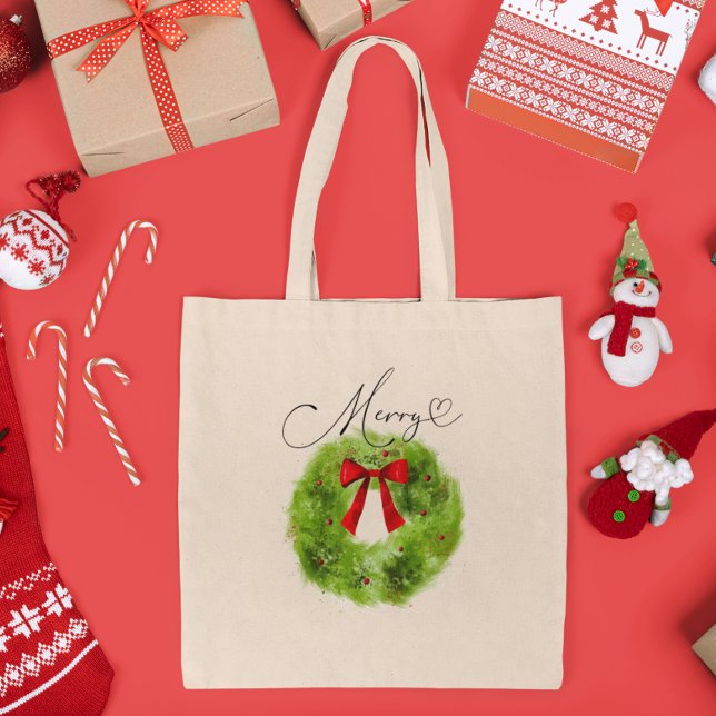Tote Bag Merry Heart Christmas Wreath (Créateur téléchargé)