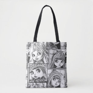 Tote Bag Mes poupées patchwork noires et blanches préférées