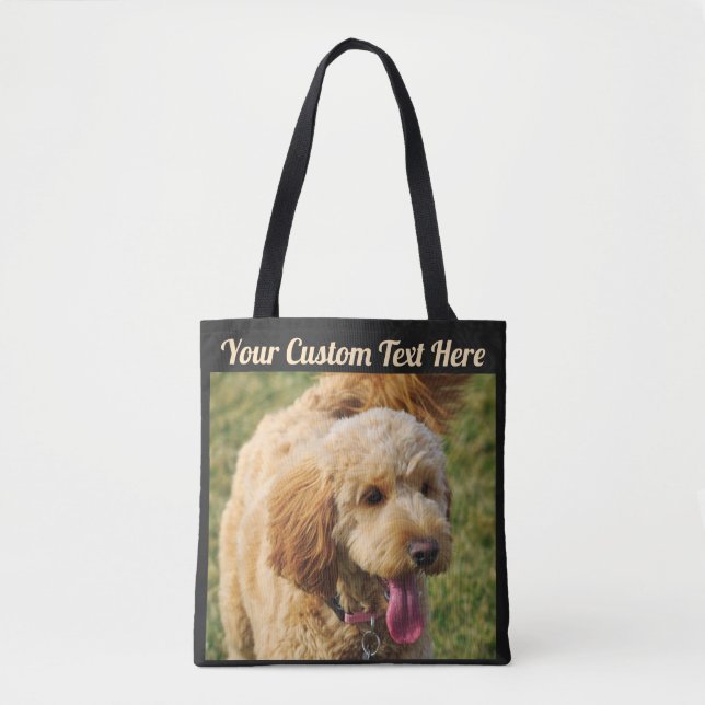 Tote Bag Message personnalisé noir Doigt Goldendoodle (Devant)