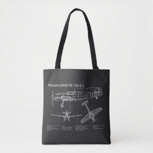 Tote Bag Messerschmitt Bf 109 - Plan d'avion PD
