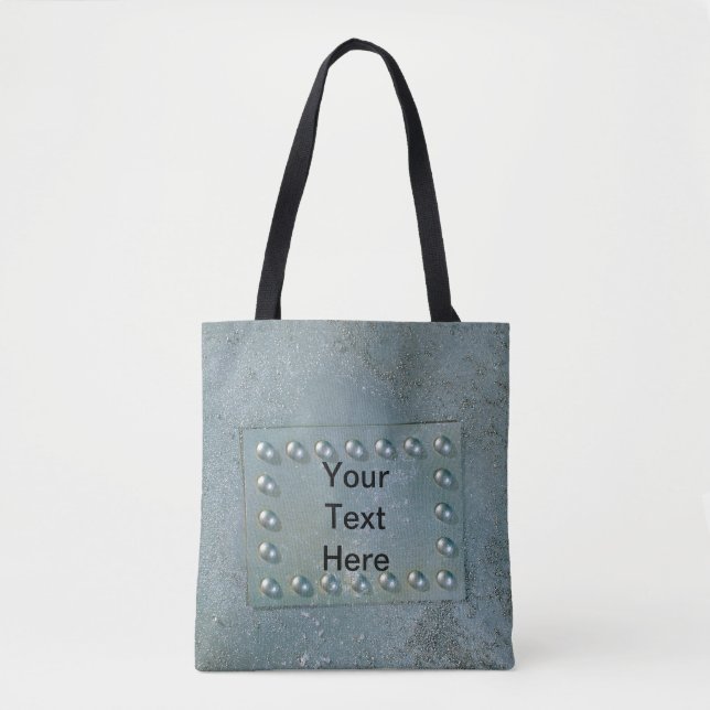 Tote Bag Métal gris avec plaque de texte à fourre-tout (Devant)