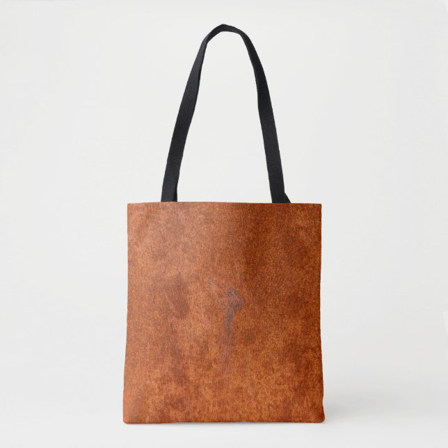 Tote Bag métal rouillé patiné : texture orange-rouge. (Devant)