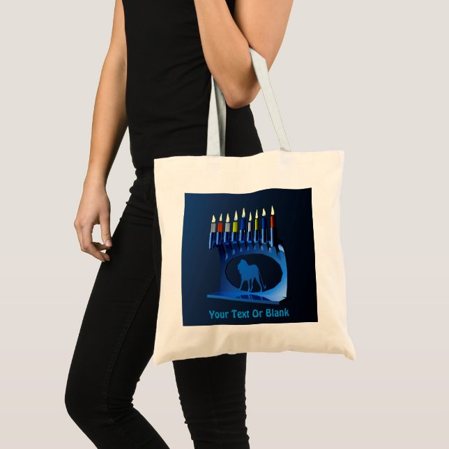 Tote Bag Métallurgique Bleu Chanukkah Menorah (Devant (produit))