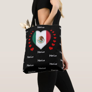 Tote Bag Mexico Flag & Heart, mode/sport du drapeau mexicai
