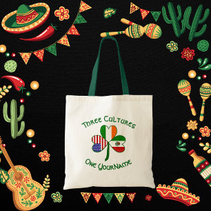 Tote Bag Mexique Irlande États-Unis Trèfle Drapeau Personna