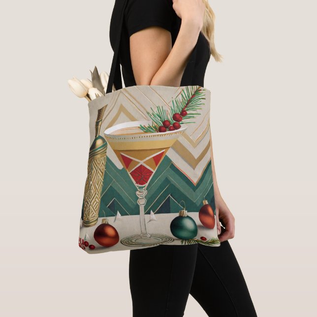 Tote Bag Mi-Siècle Cocktail de Noël Fête Happy Hour (De près)