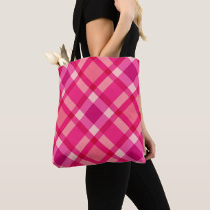 Tote Bag Mi-siècle moderne Plaid, Fuchsia rose et vin