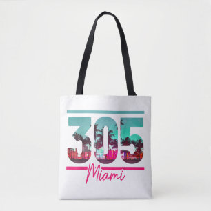Tote Bag Miami 305 Zone Code Floride Palm Trees Vintage Pri