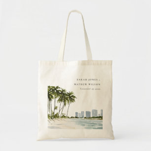 Tote Bag Miami Florida Aquarelle Palm Mariage paysage