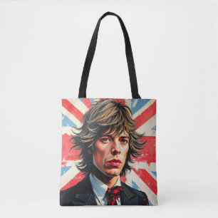 Tote Bag Mick Jagger Rolling Stones devant un Union Jac