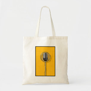 Tote Bag Microphone Rétro sur Fond Jaune Gras