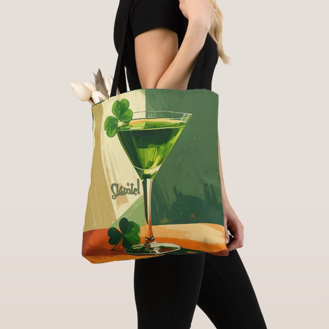 Tote Bag Mid Century Modern Shamrock Martini Sláinte!  (De près)