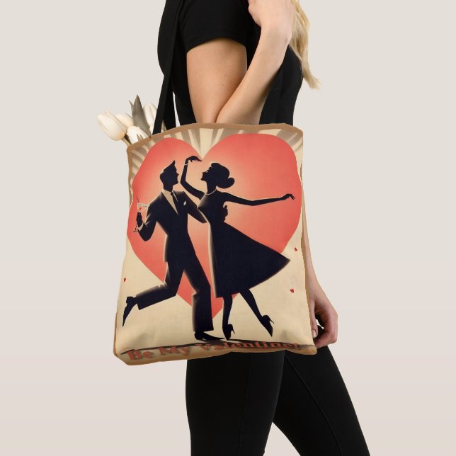 Tote Bag Mid Century Valentine Dancing Couple avec Martini (De près)