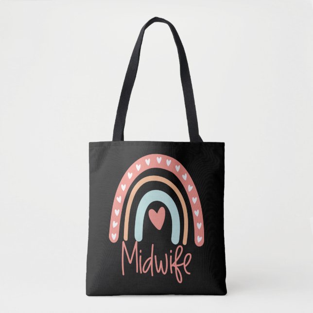 Tote Bag Midwife Midwiferferry Gift Boho Rainbow (Devant)