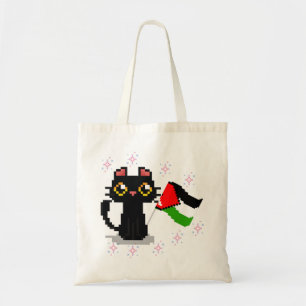 Tote Bag mignon chat noir tient drapeau de la Palestine