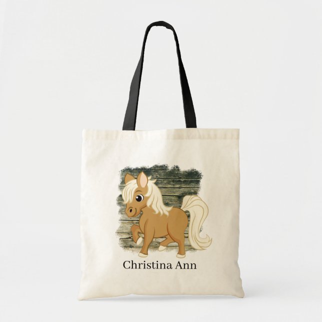 Tote Bag mignon cheval amoureux ajouter nom (Devant)