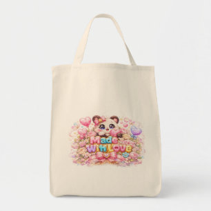 Tote Bag Mignon Kawaii Fabriqué Avec Amour Chat Nom Pastel 