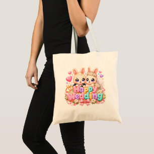 Tote Bag Mignon Kawaii Joyeux Mariage Lapin Couple Pastel R