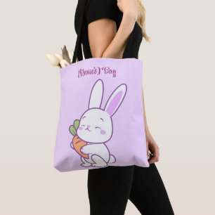 Tote Bag Mignon Kawaii Pastel Violet Lapin avec Carotte Per