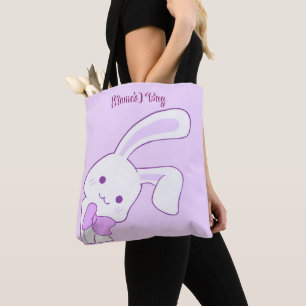 Tote Bag Mignon Kawaii Pastel Violet Lapin Oreilles Tombant