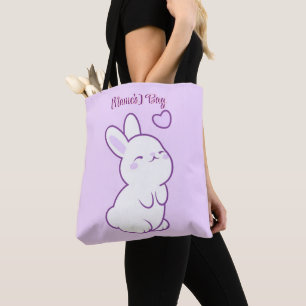 Tote Bag Mignon Kawaii Pastel Violet Lapin qui Regarde en H