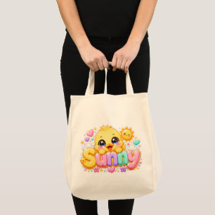 Tote Bag Mignon Kawaii Sunny Chick Nom Pastel Rose Pailleté