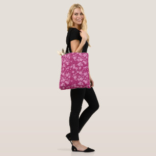 Tote Bag Mignon petit floral rose avec fond magenta