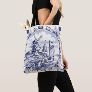 Tote Bag Mignon voilier moulin à vent hollandais vintage bl