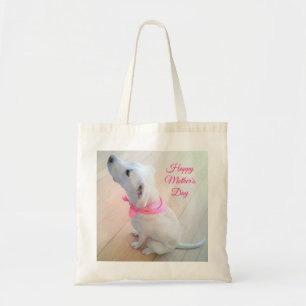 Tote Bag Mignonne Chien blanc portant l'écharpe rose Fête d