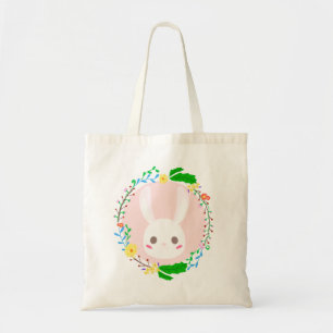 Tote Bag Mignonne lapin de Pâques Fleur Fleur Wreath