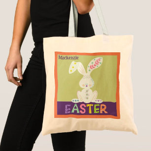 Tote Bag Mignonne Lapin de Pâques Nom personnalisé Amusants