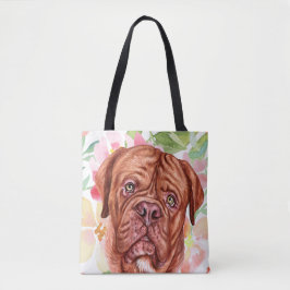 Tote Bag Mignonne Mastiff Française Avec Motif Fleur Rose