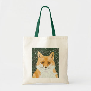 Tote Bag Mignonne Petit Renard Rouge - dans la neige.