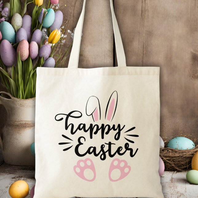 Tote Bag Mignonnes oreilles de lapin et pieds heureux Pâque (Cute Bunny Ears and Feet Happy Easter Tote Bag)