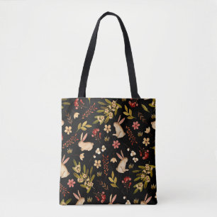 Tote Bag Mignons lapins : Motif à main aquarelle