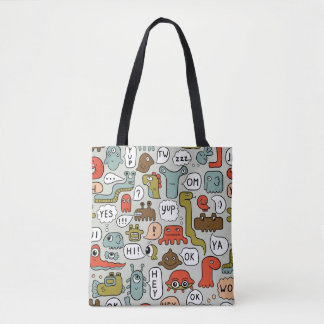 Tote Bag Mignons monstres de dessin : Arrière - plan sans c