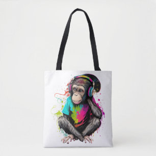 Tote Bag Mignons Singe Écouter Musique, Musique Singe Obséd