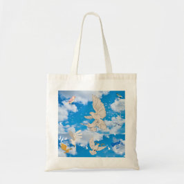 Tote Bag Mikitiez blanc oiseau bleu ciel été plage liberté