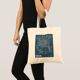 Tote Bag Milan Italie Minimaliste Plan de la ville en bleu