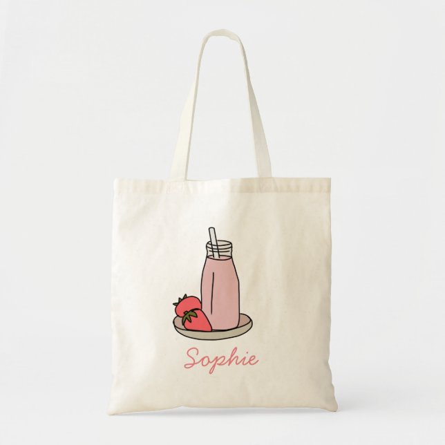 Tote Bag Milkshake fraise rétro rose (Devant)