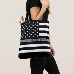 Tote Bag Mince Gris Line American Flag Nom monogramme