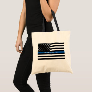 Tote Bag Mince Ligne bleue Police American Flag Monogramme