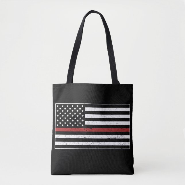 Tote Bag Mince Red Line USA Drapeau Pompier Service d'incen (Devant)
